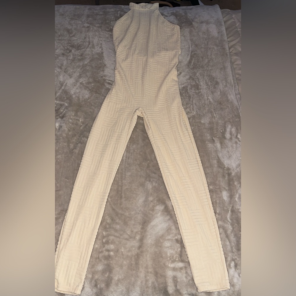 Cream Textured Women's Jumpsuit